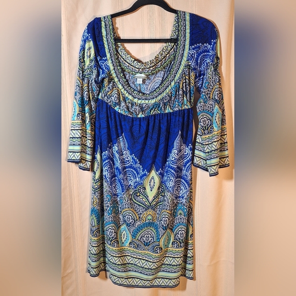 MUSE for BOSTON PROPER Blue and Yellow Patterned Bohemian Style Dress - Picture 5 of 7